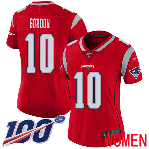 New England Patriots Football #10 100th Season Inverted Limited Red Women Josh Gordon NFL Jersey->new england patriots->NFL Jersey